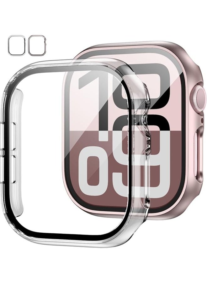 جراب صلب لساعة iWatch Series 10 مقاس 46 مم [حماية كاملة] واقي شاشة مدمج، غطاء واقٍ رفيع ماص للصدمات لساعة iWatch S10 - شفاف